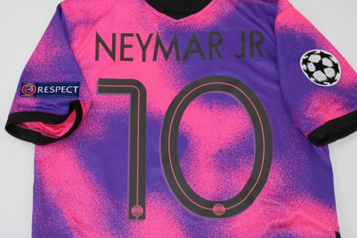 with UCL Patch Retro Jersey 2020-2021 PSG NEYMAR JR 10 Pink Soccer Jersey Vintage Paris Football Maillot