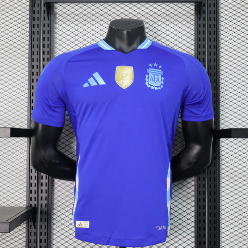 with FIFA World Champions 2022 Patch Player Version Argentina 2024 Away Blue Soccer Jersey Camisetas de Futbol