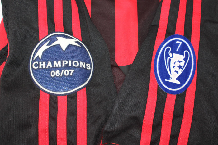 with Champions UCL+Trophy 7 Patch Retro Jersey 2007-2008 AC Milan Home Soccer Jersey Vintage Football Shirt