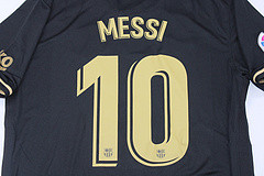 with BEKO+LFP Patch Retro Jersey2020-2021 Barcelona MESSI 10 Away Black Soccer Jersey Vintage Football Shirt