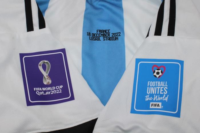 with Front Lettering+World Cup Patch Fan Version 2022 Argentina Home Soccer Jersey