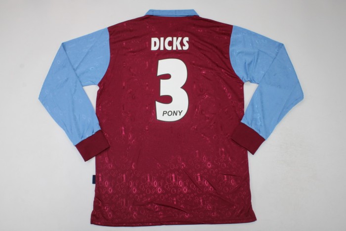Long Sleeve Retro Jersey 1995-1997 West Ham United DICKS 3 Home Soccer Jersey