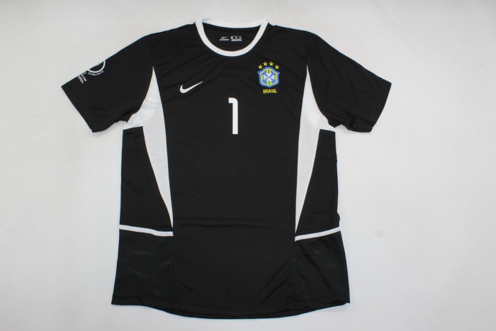 Retro Jersey 2002 Brazil MARCOS 1 Black Goalkeeper Soccer Jersey Vintage Brasil Camisetas de Futbol