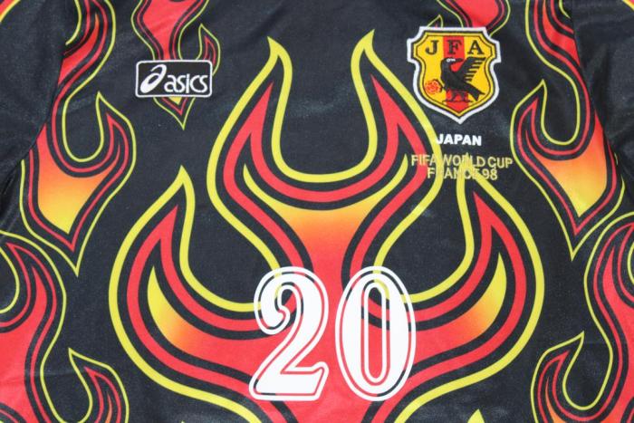 with Front Lettering Retro Jersey 1998 Long Sleeve Japan KAWAGUCHI 20 Red Flame Goalkeeper Soccer Jersey Vintage Football Shirt