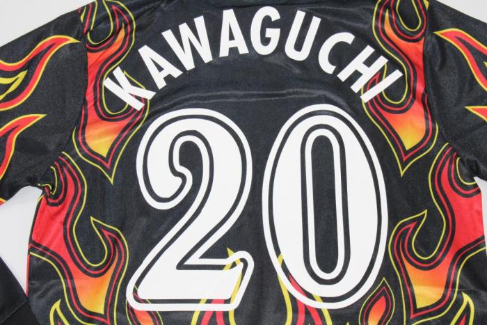 with Front Lettering Retro Jersey 1998 Long Sleeve Japan KAWAGUCHI 20 Red Flame Goalkeeper Soccer Jersey Vintage Football Shirt