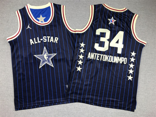 Youth NBA All Stars 34 ANTETOKOUNMPO Basketball Shirt Blue Kids NBA Jersey