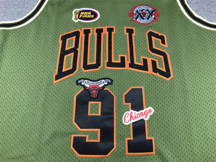 Mitchell&ness 1997-98 Chicago Bulls 91 RODMAN Basketball Shirt Green NBA Jersey