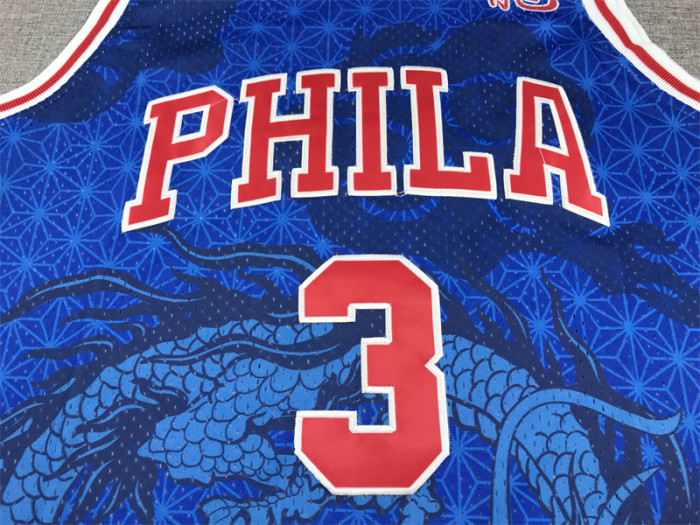 Mitchell&ness 1996-97 Philadelphia 76ers Basketball Shirt 3 ALLEN IVERSON Blue Dragon NBA Jersey