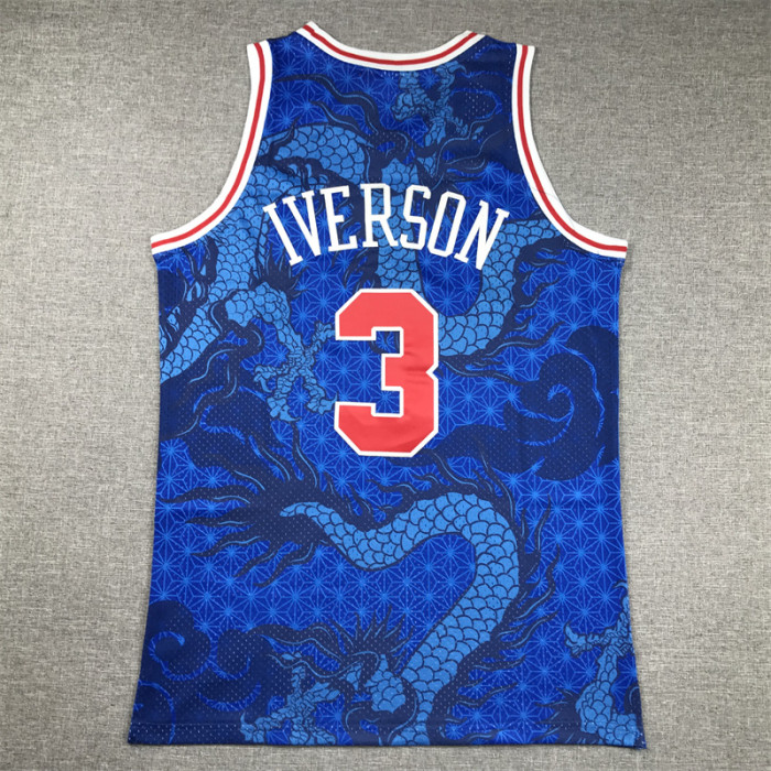Mitchell&ness 1996-97 Philadelphia 76ers Basketball Shirt 3 ALLEN IVERSON Blue Dragon NBA Jersey