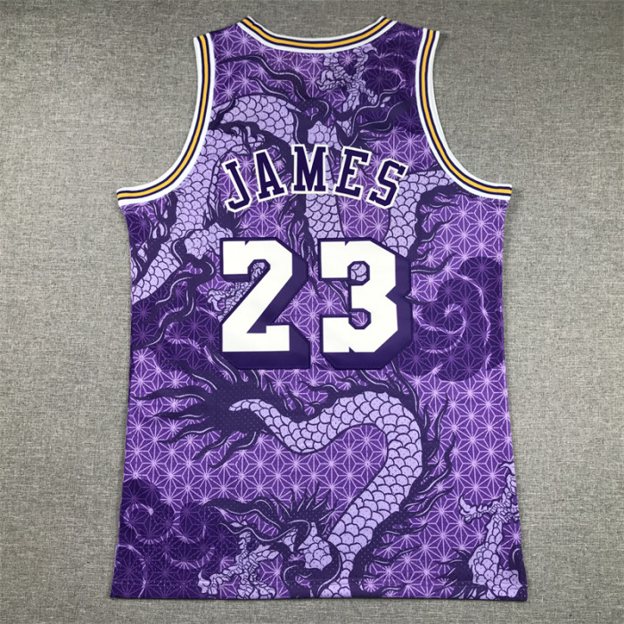 Mitchell&ness 2018-19 Los Angeles Lakers 23 JAMES Basketball Shirt Purple Dragon NBA Jersey