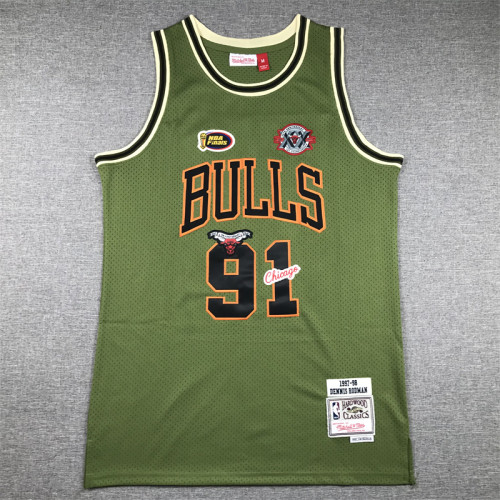 Mitchell&ness 1997-98 Chicago Bulls 91 RODMAN Basketball Shirt Green NBA Jersey