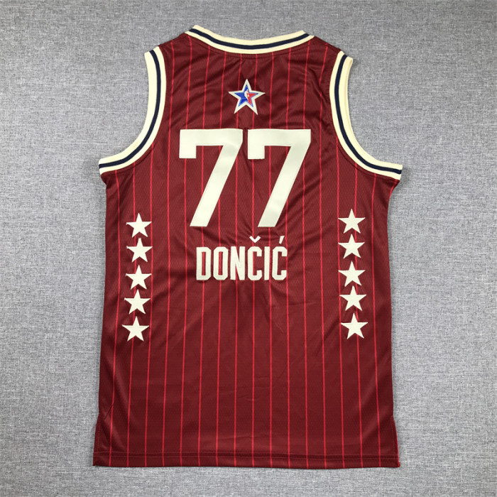 Youth NBA All Stars 77 DONCIC Basketball Shirt Red Kids NBA Jersey