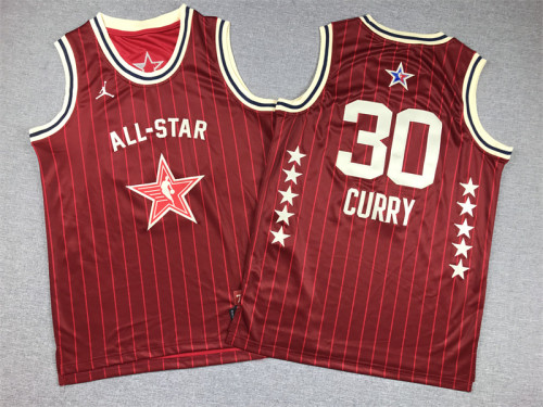 Youth NBA All Stars 30 CURRY Basketball Shirt Red Kids NBA Jersey