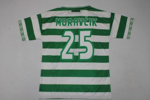 with UCL Fonts Retro Jersey 1998 Celtic MORAVCIK 25 Home Soccer Jersey Vintage Football Shirt