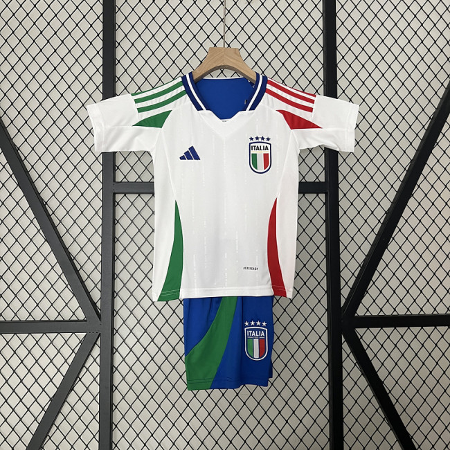 Youth Uniform Kids Kit 2024 Italy Away White Soccer Jersey Child Football Set