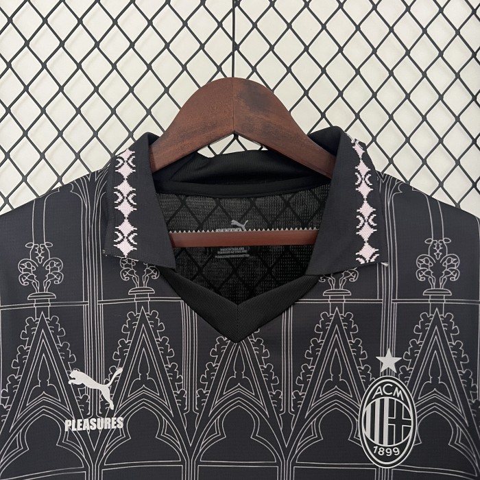 Fan Version 2023-2024 AC Milan Fourth Away Black Soccer Jersey AC Futbol Shirt