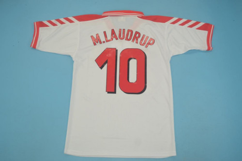 with Front Lettering Retro Jersey 1998 Denmark 10 M.LAUDRUP Away White Soccer Jersey
