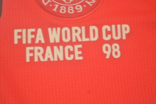 with Front Lettering Retro Jersey Denmark 1998 Home Soccer Jersey Red Vintage Football Shirt