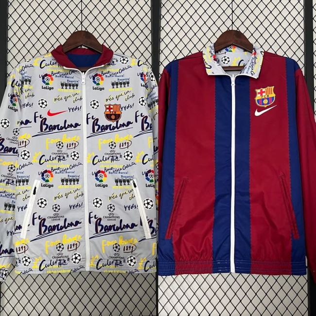 2024 Barcelona Graffiti Reversible Soccer Windbreaker Jacket