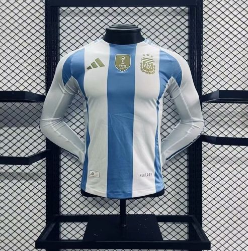 Long Sleeve with FIFA World Champions 2022 Patch Player Version Argentina 2024 Home Soccer Jersey Camisetas de Futbol