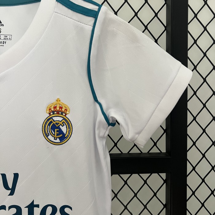 Retro Youth Uniform 2017-2018 Real Madrid Home Soccer Jersey Shorts Vintage Child Football Kit