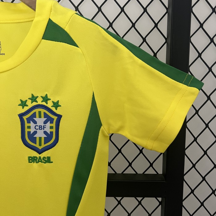 Retro Youth Uniform 2002 Brazil Home Soccer Jersey Shorts Vintage Brasil Child Football Kit