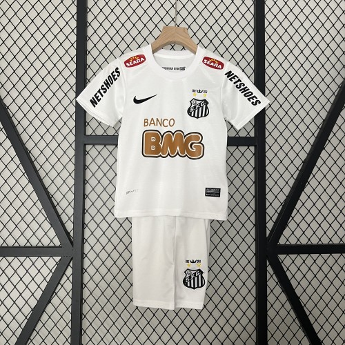 Retro Youth Uniform Kids Kit 2011-2012 Santos Home Soccer Jersey Shorts Vintage Child Football Set