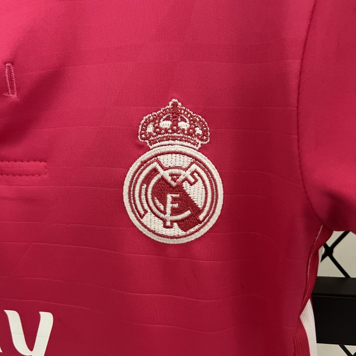 Retro Youth Uniform 2014-2015 Real Madrid Away Pink Soccer Jersey Shorts Vintage Child Football Kit