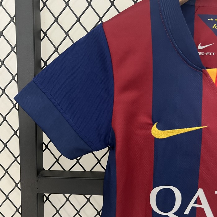 Retro Youth Uniform 2014-2015 Barcelona Home Soccer Jersey Shorts Vintage Child Football Kit
