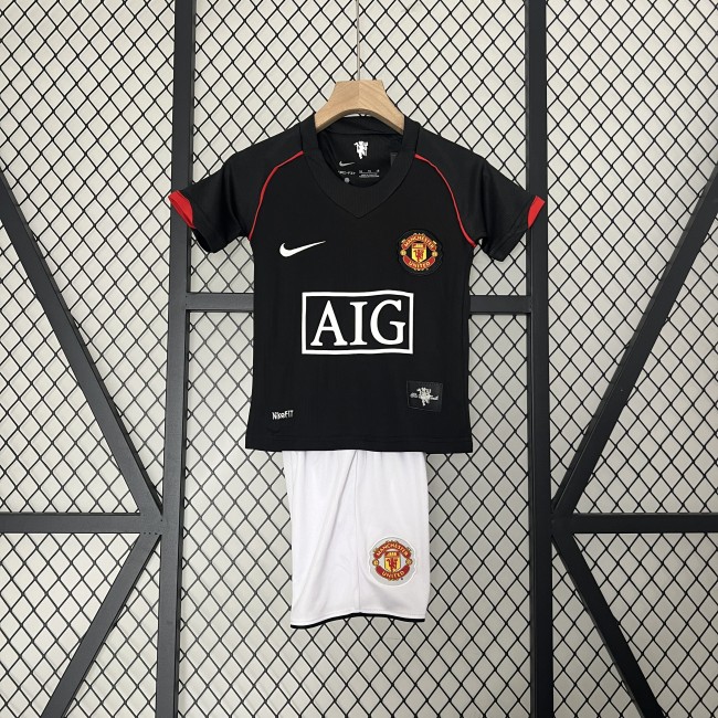 Adult Uniform Retro 2007-2008 Manchester United Away Black Soccer Jersey Shorts Vintage Football Kit
