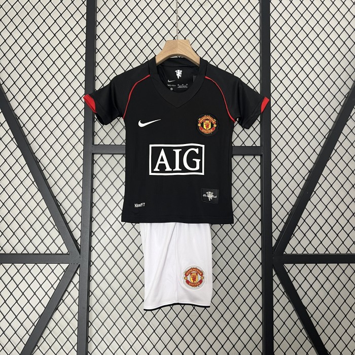 Adult Uniform Retro 2007-2008 Manchester United Away Black Soccer Jersey Shorts Vintage Football Kit