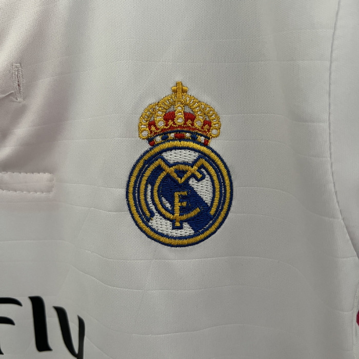 Retro Youth Uniform Kids Kit 2014-2015 Real Madrid Home Soccer Jersey Shorts Vintage Child Football Set