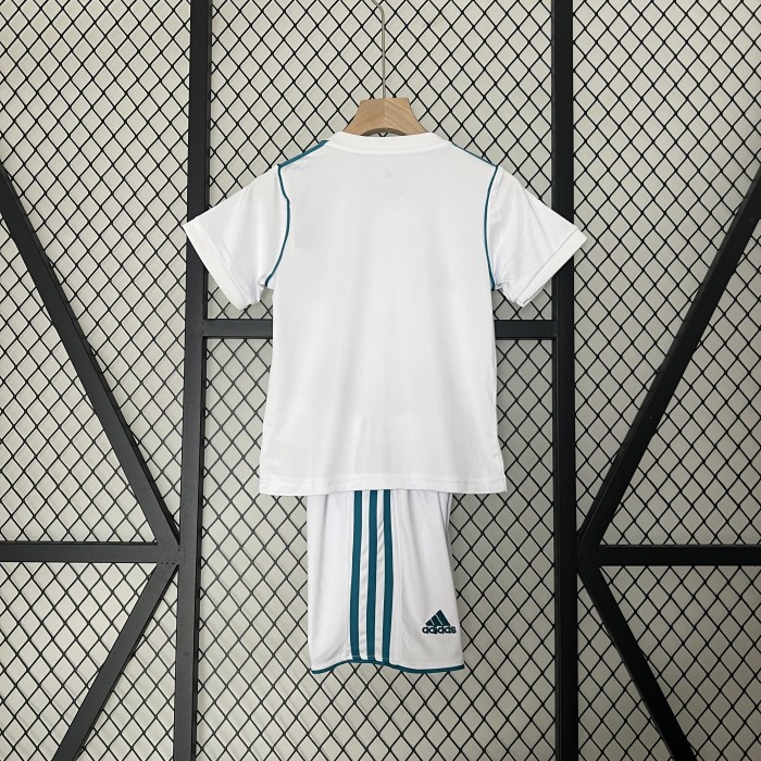 Retro Youth Uniform 2017-2018 Real Madrid Home Soccer Jersey Shorts Vintage Child Football Kit