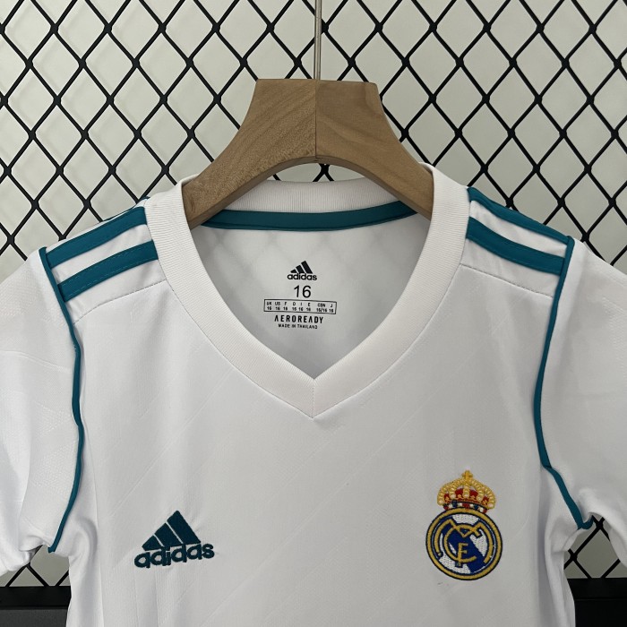 Retro Youth Uniform 2017-2018 Real Madrid Home Soccer Jersey Shorts Vintage Child Football Kit