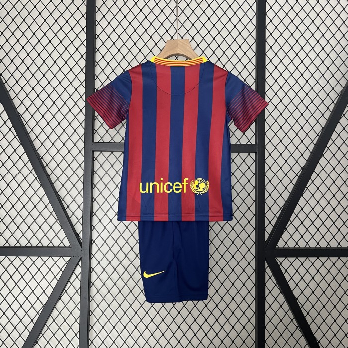 Retro Youth Uniform 2013-2014 Barcelona Home Soccer Jersey Shorts Vintage Child Football Kit