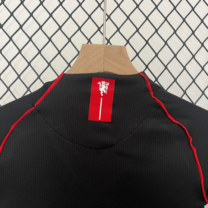 Adult Uniform Retro 2007-2008 Manchester United Away Black Soccer Jersey Shorts Vintage Football Kit