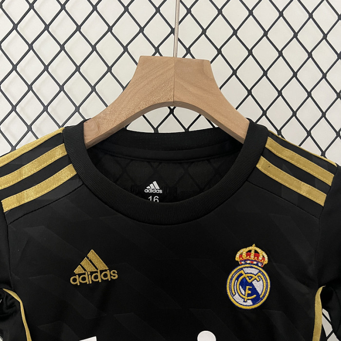 Retro Youth Uniform 2011-2012 Real Madrid Away Black Soccer Jersey Shorts Vintage Child Football Kit