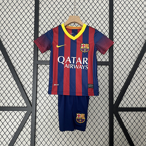 Retro Youth Uniform 2013-2014 Barcelona Home Soccer Jersey Shorts Vintage Child Football Kit