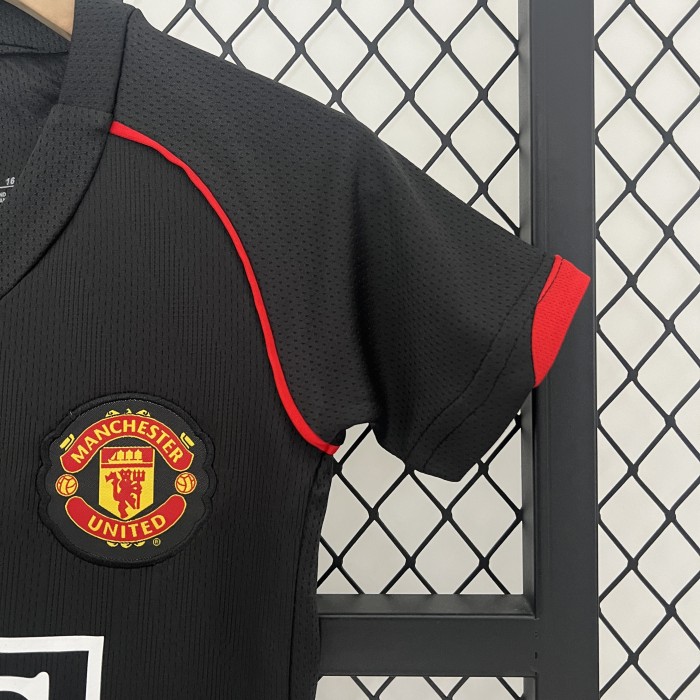 Adult Uniform Retro 2007-2008 Manchester United Away Black Soccer Jersey Shorts Vintage Football Kit