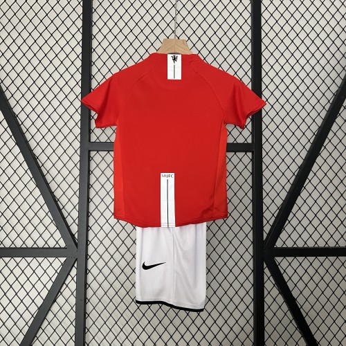 with Front Lettering Retro Youth Uniform 2007-2008 Manchester United UCL Final Home Soccer Jersey Shorts Vintage Child Football Kit