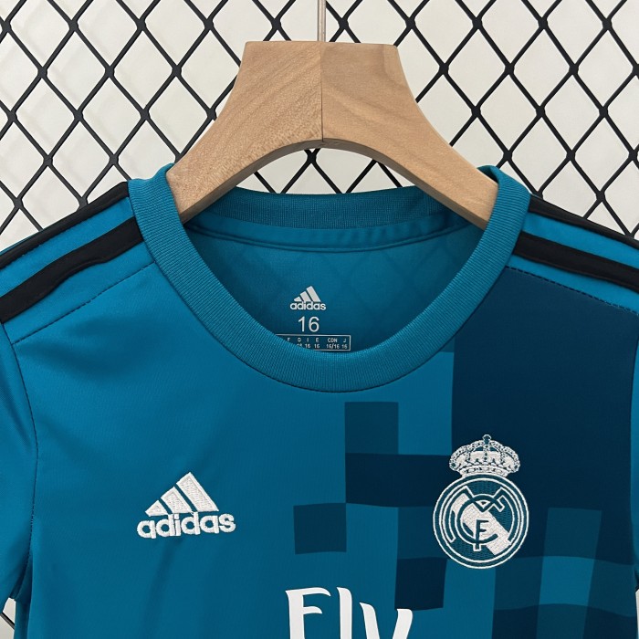 Retro Youth Uniform 2017-2018 Real Madrid Third Away Soccer Jersey Shorts Vintage Child Football Kit