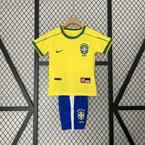 Retro Youth Uniform 1998 Brazil Home Soccer Jersey Shorts Vintage Brasil Child Football Kit