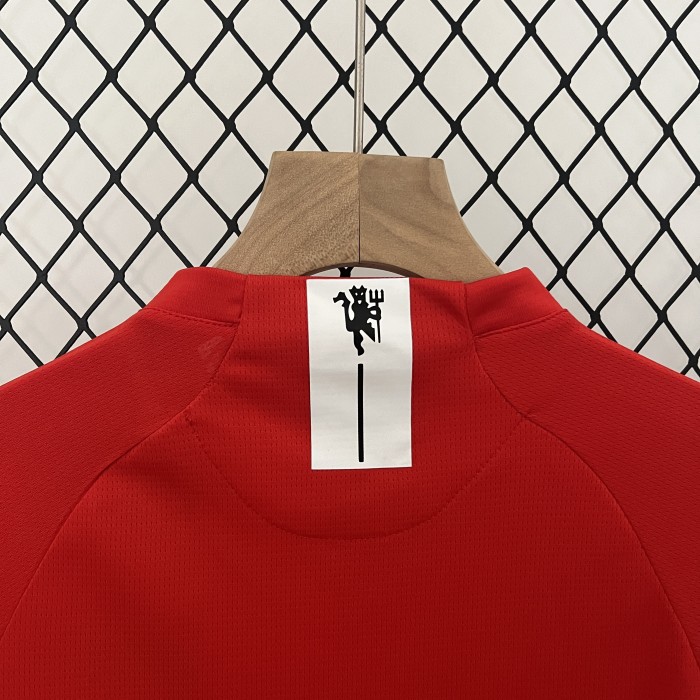 with Front Lettering Retro Youth Uniform 2007-2008 Manchester United UCL Final Home Soccer Jersey Shorts Vintage Child Football Kit