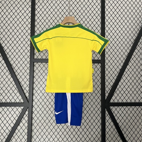 Retro Youth Uniform 1998 Brazil Home Soccer Jersey Shorts Vintage Brasil Child Football Kit