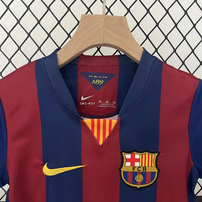 Retro Youth Uniform 2014-2015 Barcelona Home Soccer Jersey Shorts Vintage Child Football Kit