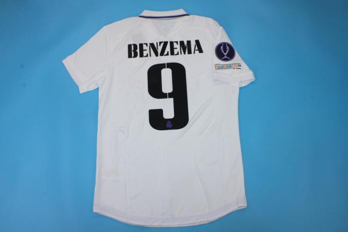 with Front Lettering+UCL Patch Retro Jersey 2022 Real Madrid UEFA SUPERCOPA RONALDO 9 Home Soccer Jersey Vintage Real Football Shirt