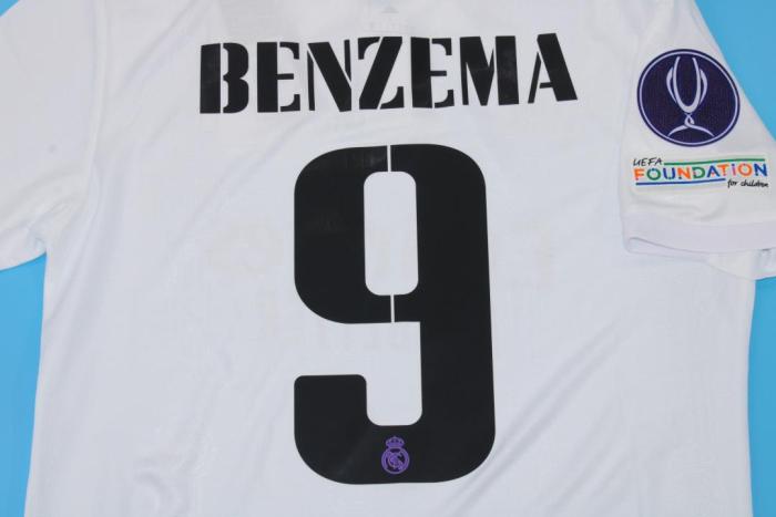 with Front Lettering+UCL Patch Retro Jersey 2022 Real Madrid UEFA SUPERCOPA RONALDO 9 Home Soccer Jersey Vintage Real Football Shirt