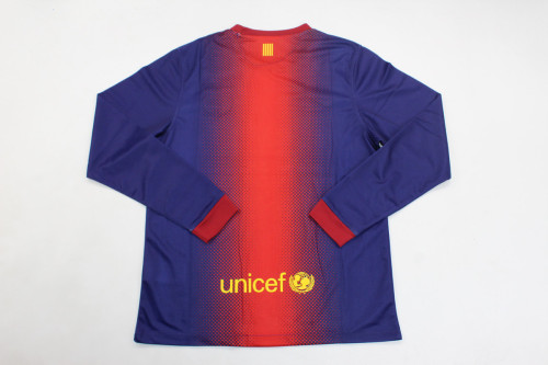 with Golden FIFA+LFP Patch Retro Shirt Long Sleeve 2012-2013 Barcelona Home Soccer Jersey