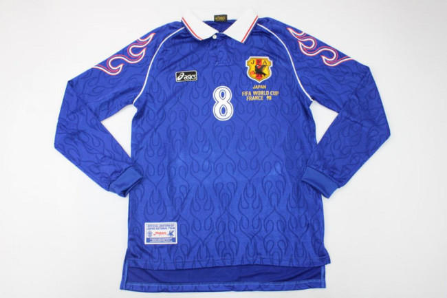 with Front Lettering Retro Jersey Long Sleeve 1998 Japan Home Soccer Jersey Vintage Football Shirt