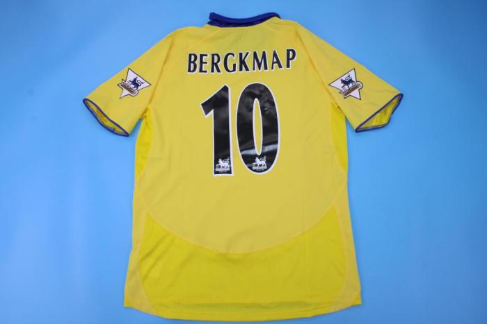 with EPL Patch Retro Jersey 2003-2005 Arsenal BERGKMAP 10 Away Yellow Soccer Jersey Vintage Football Shirt